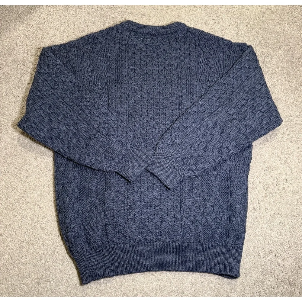 Aran Sweater Market Ireland 100% Wool Crewneck Sweater Mens XL Navy Cable Knit - Picture 3 of 8
